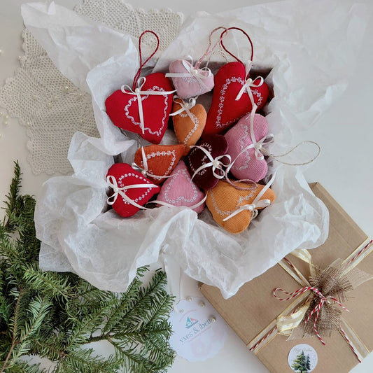 Set of 10 Velvet Christmas Hearts
