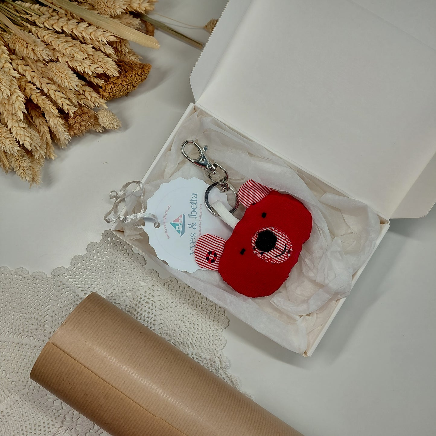 Red Textile Bear Keychain