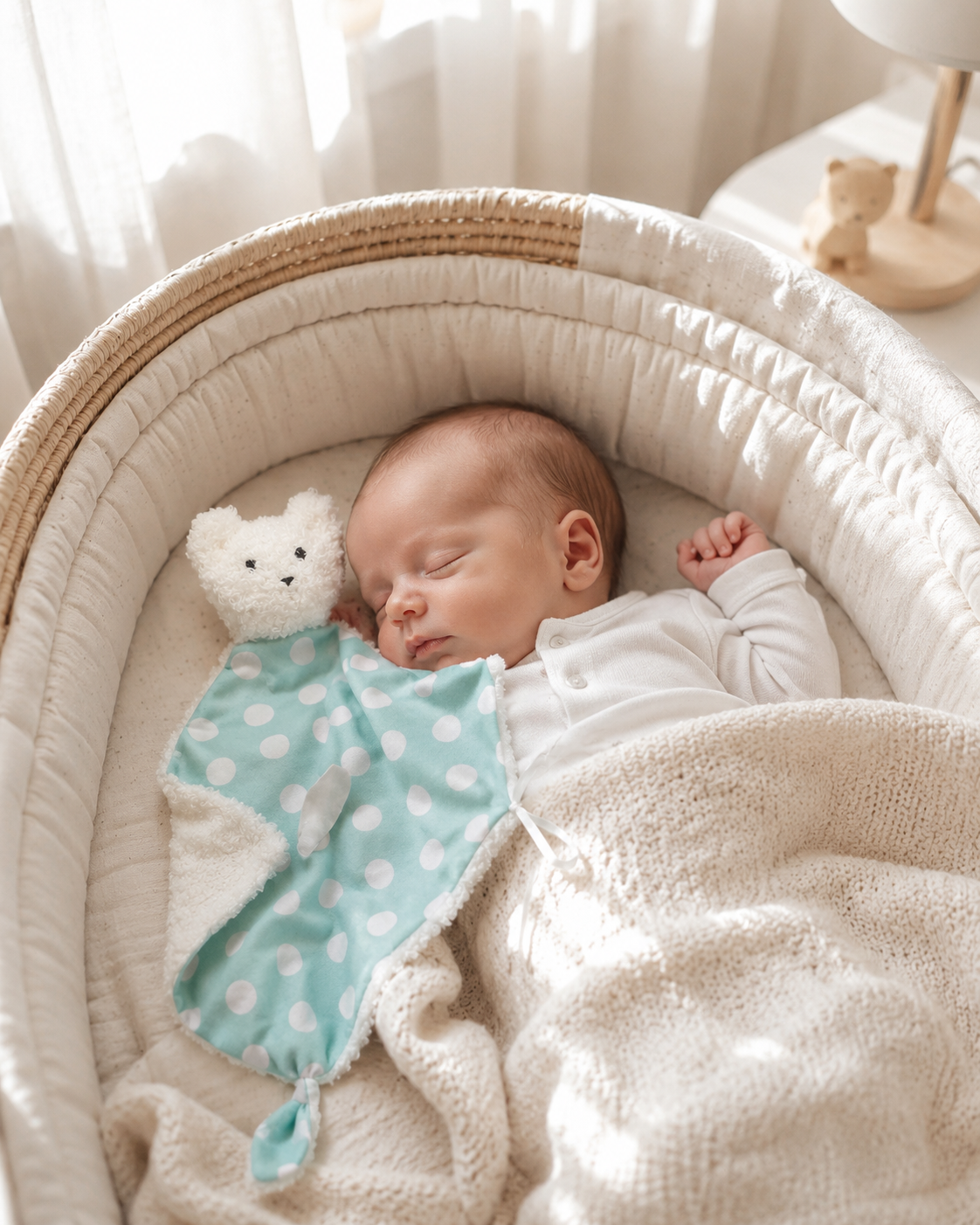 Soft Baby Comforter (Yves bear - White mint color)