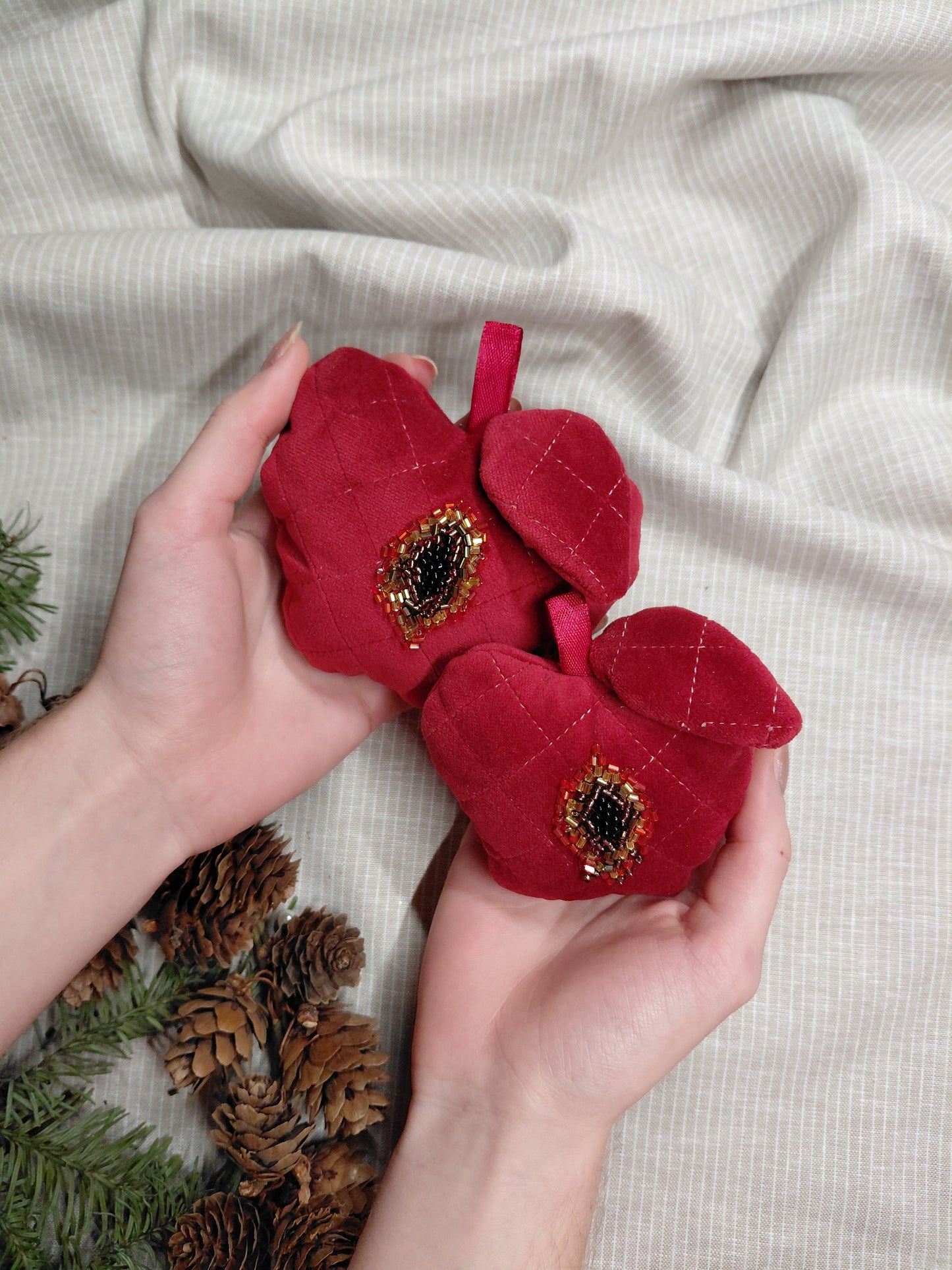 Christmas Velvet Apples - Set of two