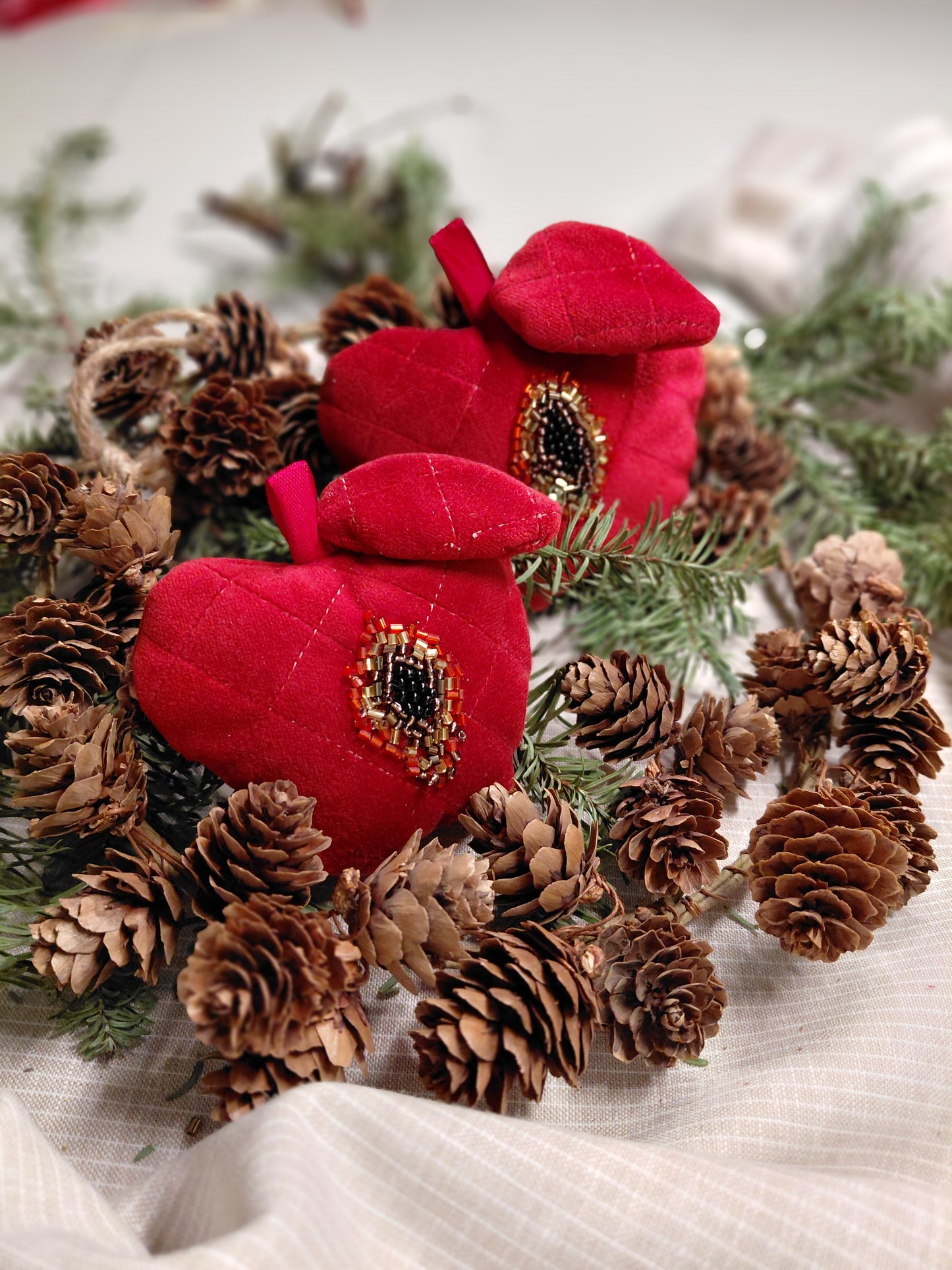 Christmas Velvet Apples - Set of two