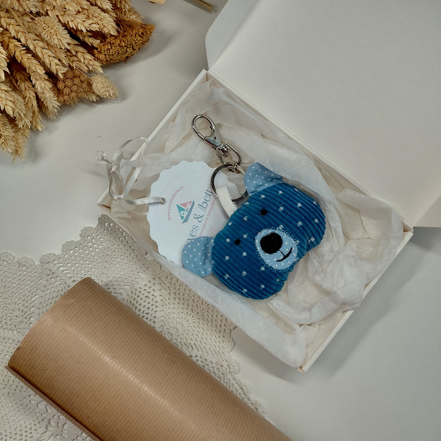 Blue Textile Bear Keychain