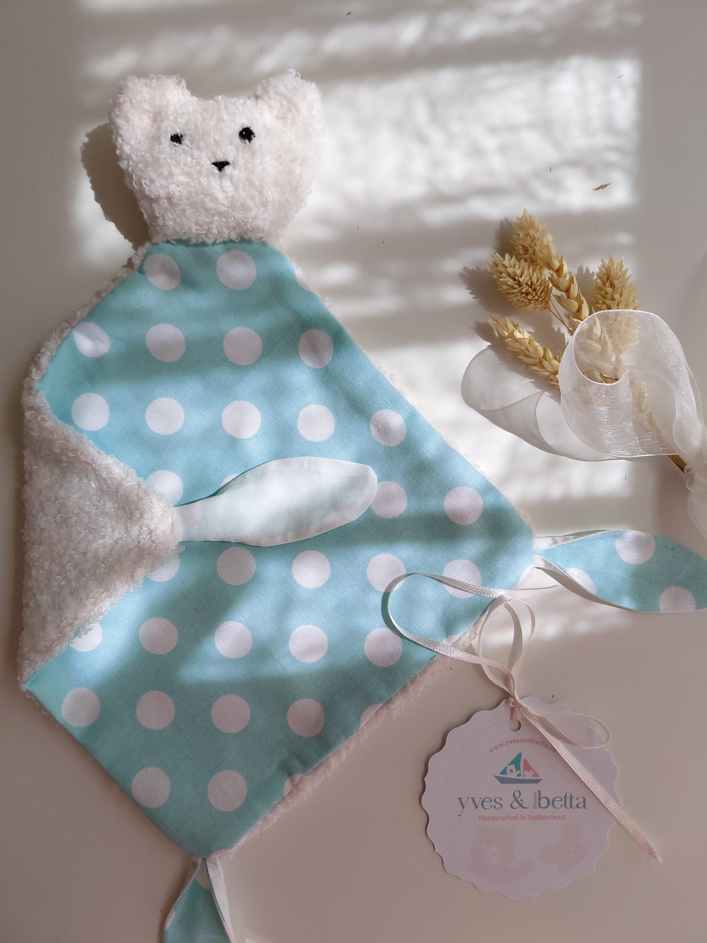 Soft Baby Comforter (Yves bear - White mint color)