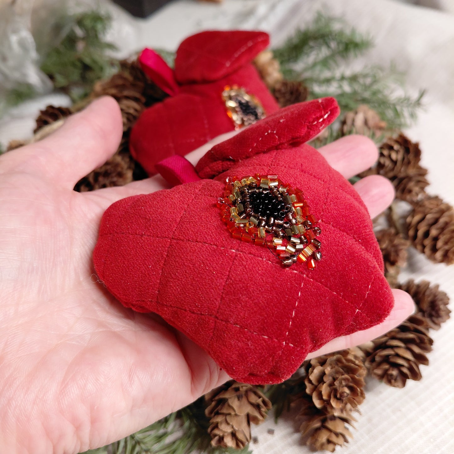 Christmas Velvet Apples - Set of two