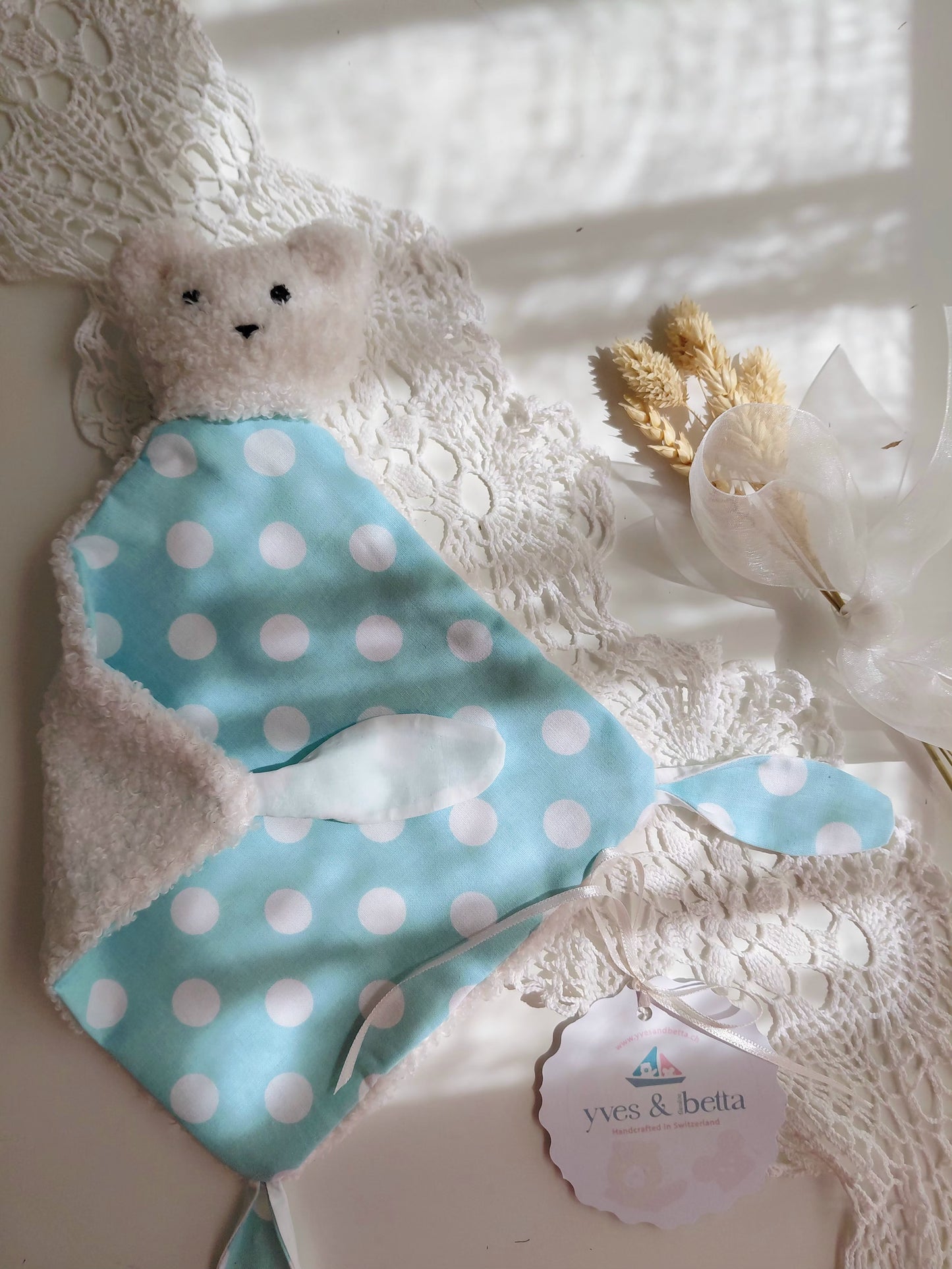 Soft Baby Comforter (Yves bear - White mint color)